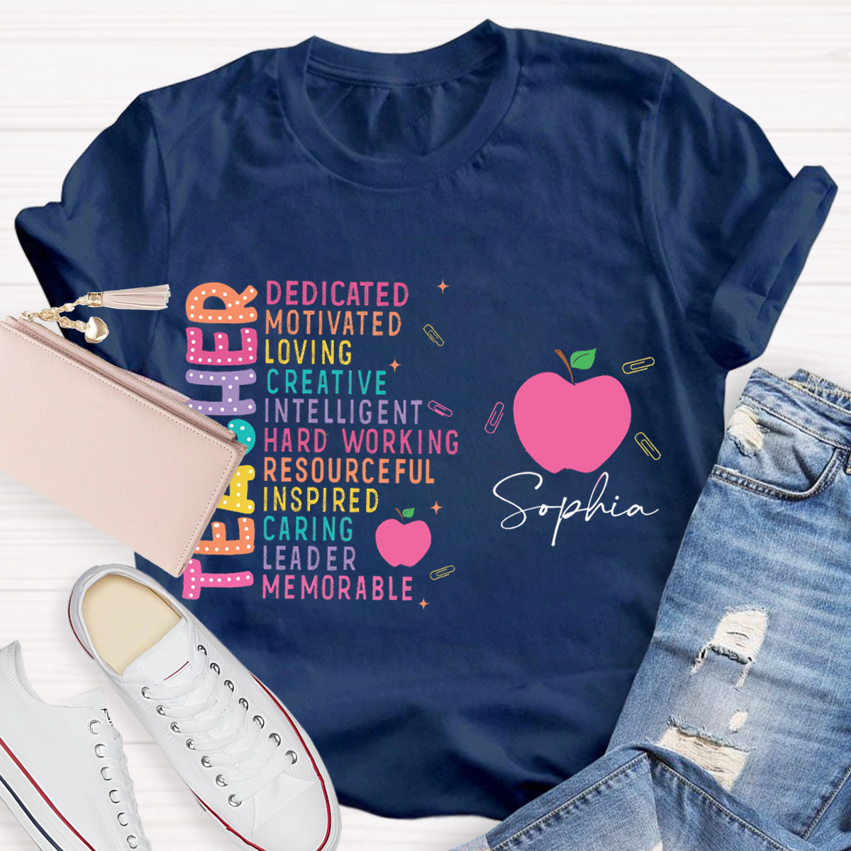 Personalized Your Name Funny Apple Design Teacher T-Shirt