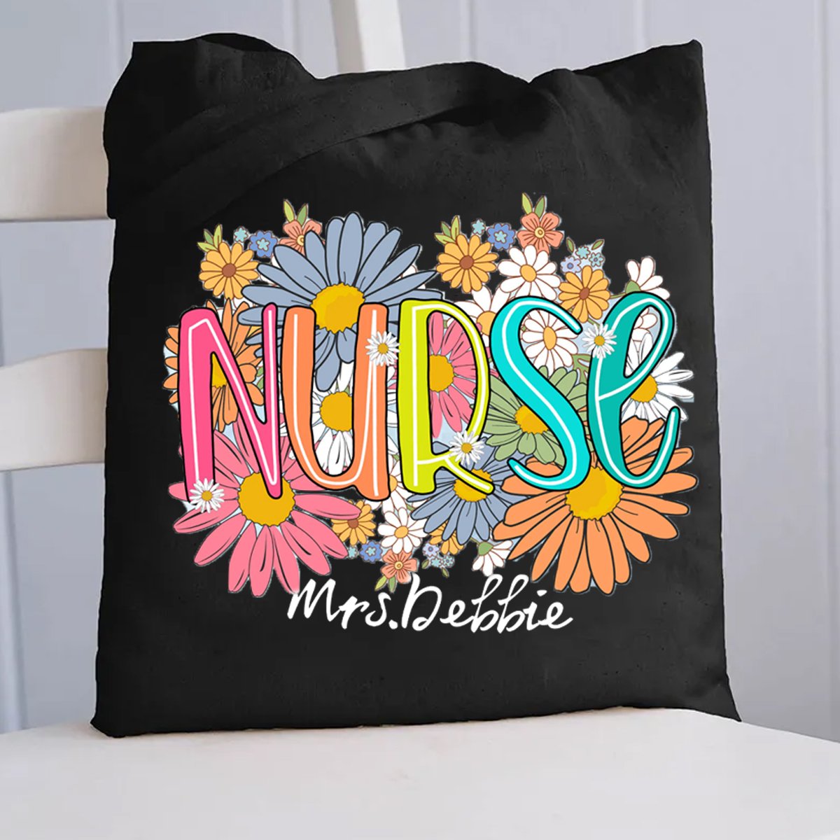 Personalized Your name School Nurse Flower Printed Tote Bag