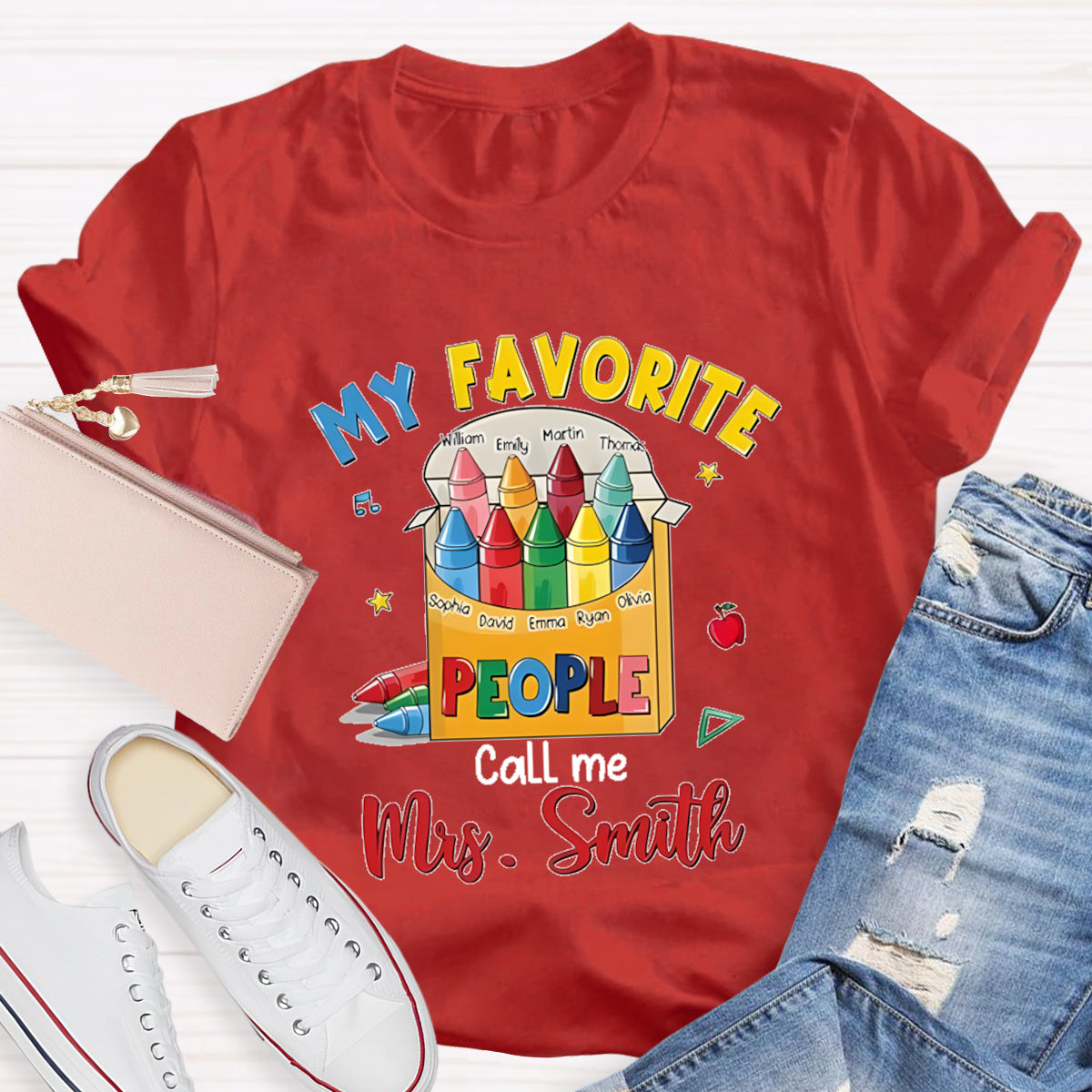 Personalized Name My Favorite Call Me Teacher Colorful Pencil T-shirt