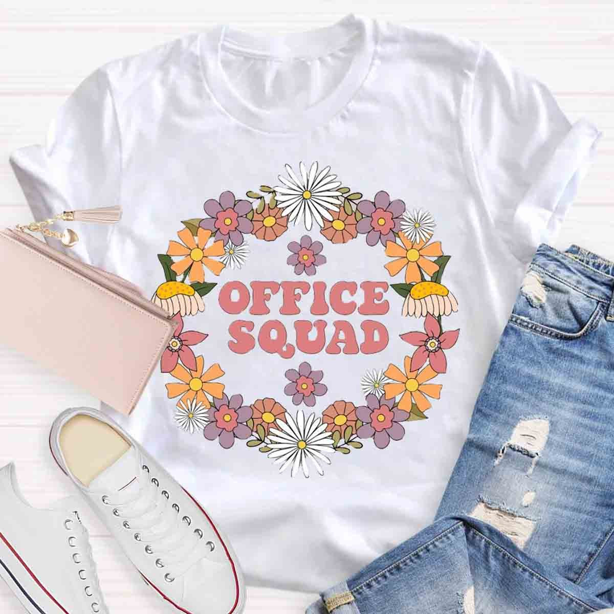 School Office Squad Floral Teachers T-Shirt