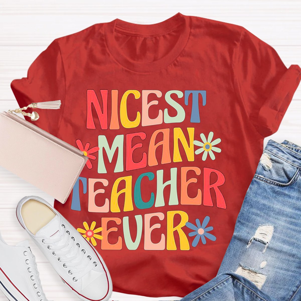 Nicest Mean Teacher Ever Print Short Sleeve T-shirt