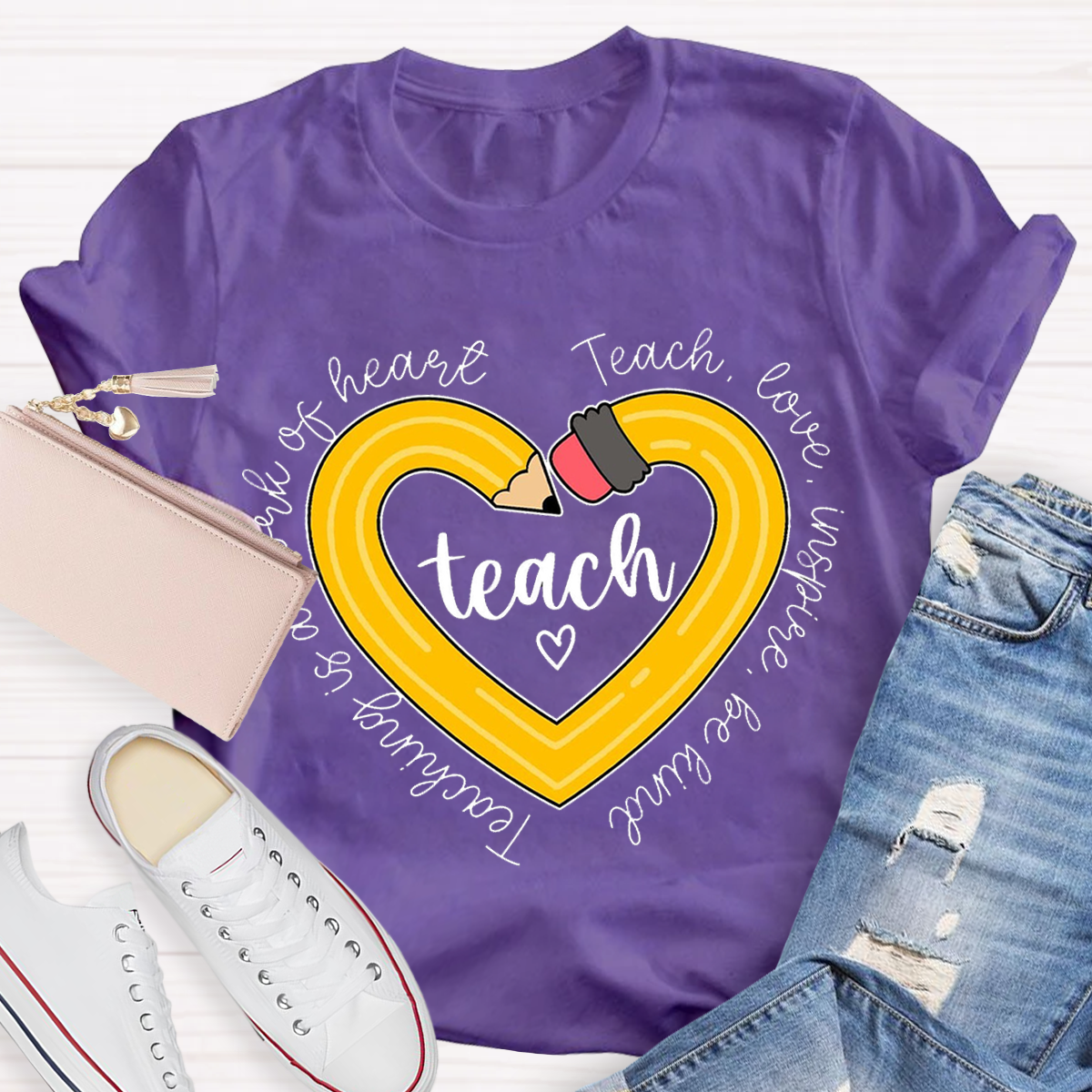 Teach Love Teaching Is A Work Of Heart Teacher T-Shirt