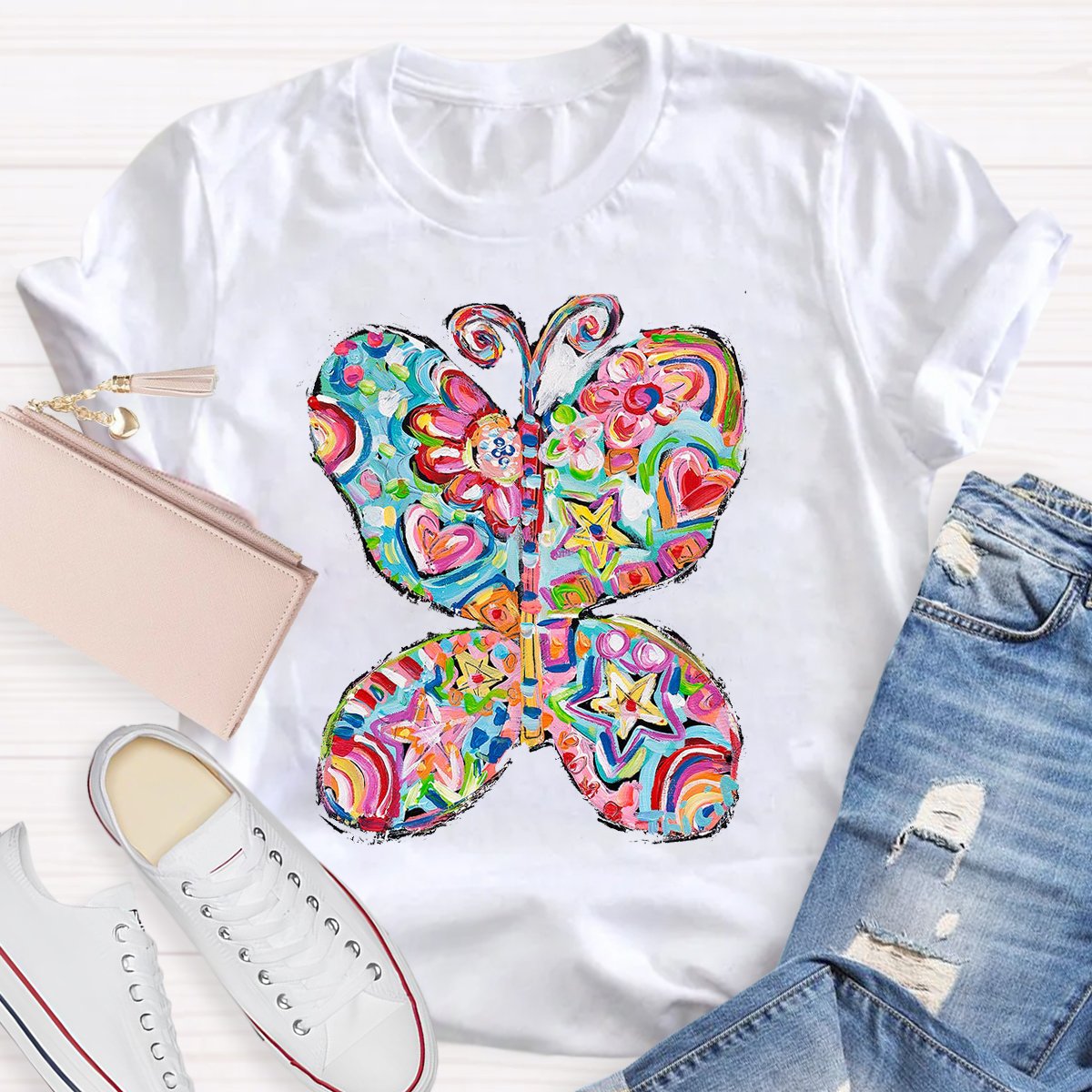 Color Butterfly Teacher Shirt