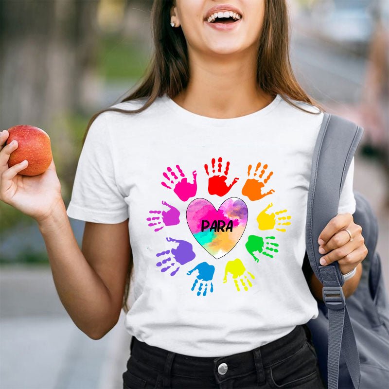 Personalized Colorful Hands Teacher T-Shirt