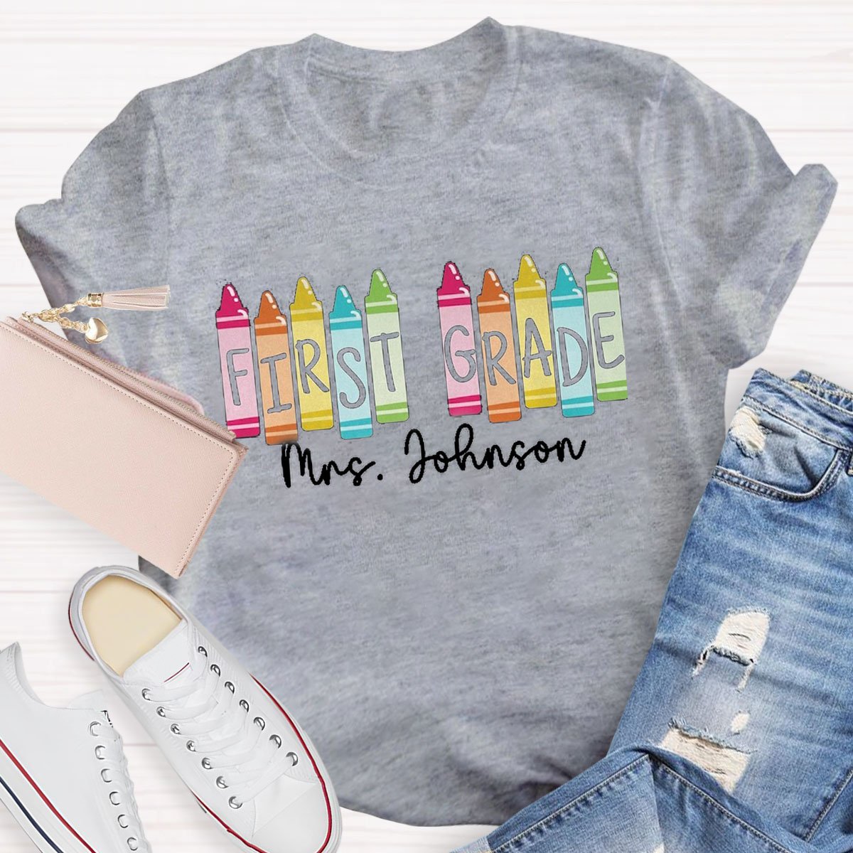 Personalized Grade And Name Colored Crayons T-Shirt