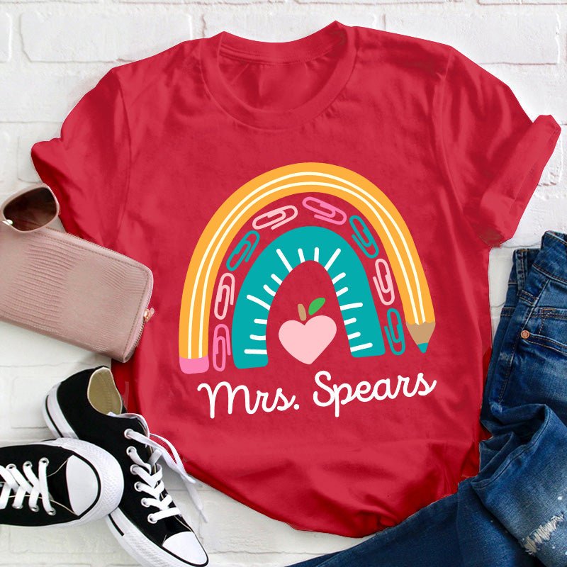 Personalized Pencil Rainbow Teacher T-Shirt