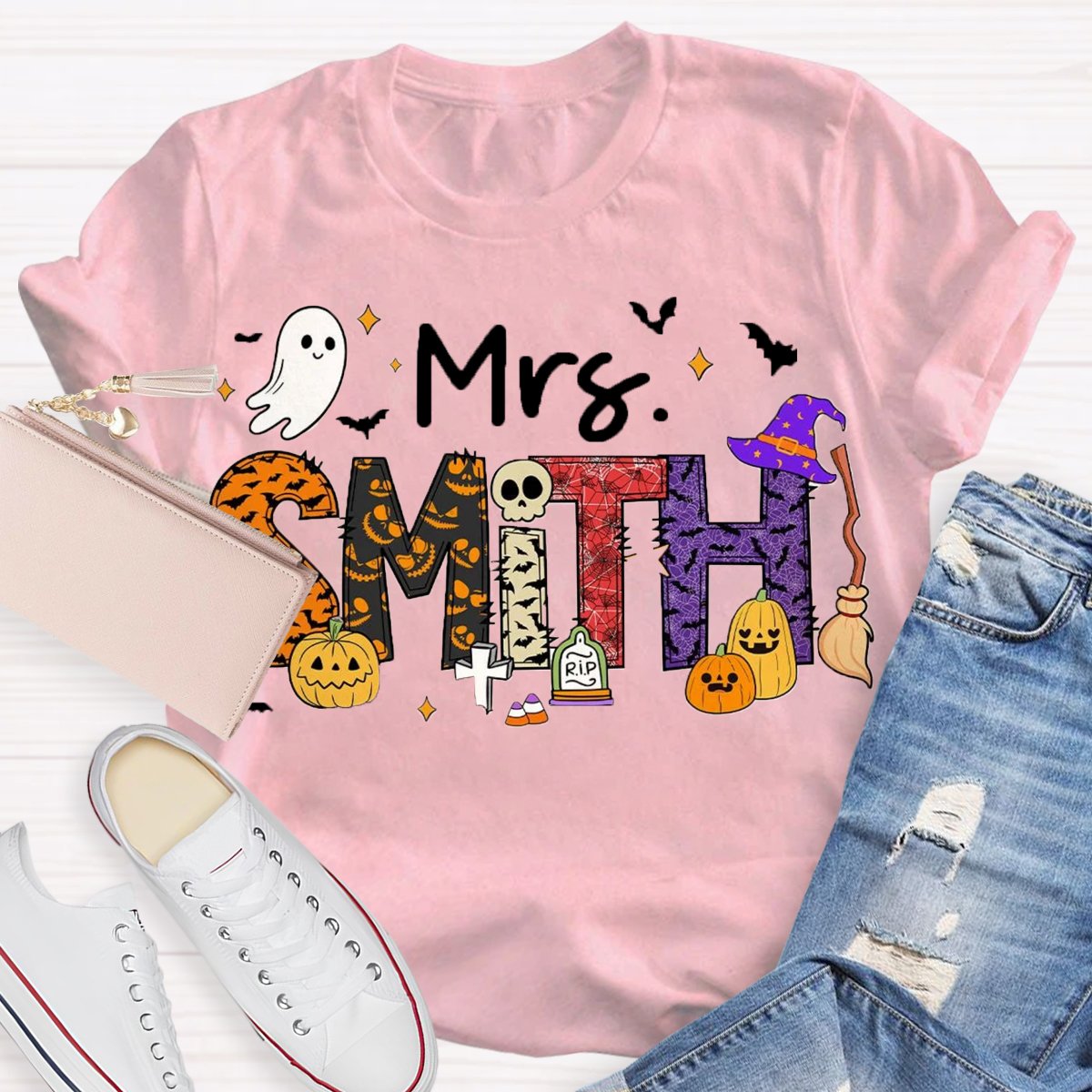 Personalized Name Happy Halloween Teacher T-Shirt