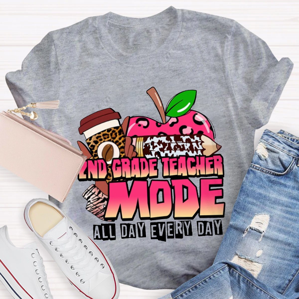 Personalized 2nd Grade Teacher Mode All Day Every Day Teacher Shirt