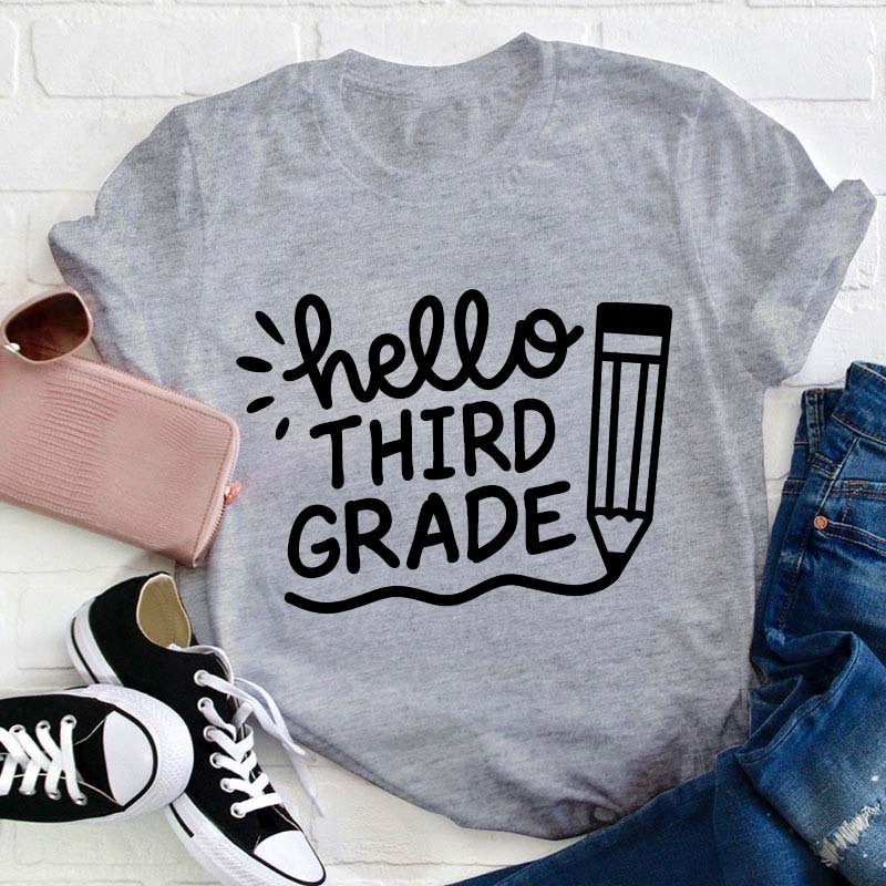 Personalized Hello Pencil Writing Teacher T-Shirt