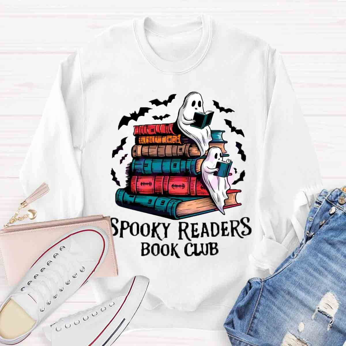 Funny Bookish Ghost Spooky Readers Book Club Halloween Sweatshirt