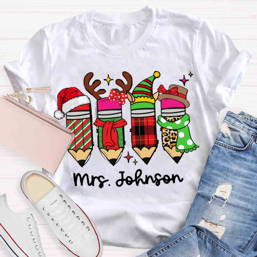 Personalized Name Christmas Pencil Design T-shirt