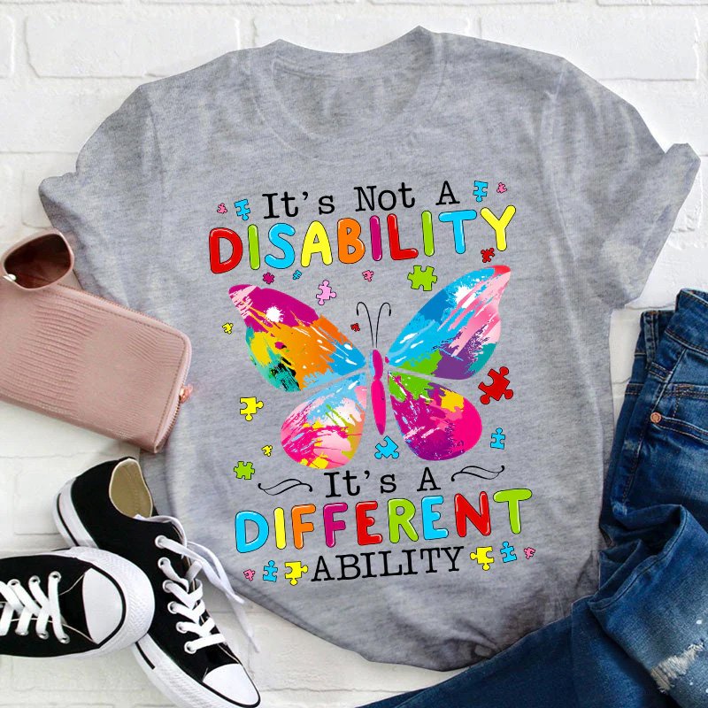 Puzzle Butterfly It's A Different Ability Teacher T-Shirt