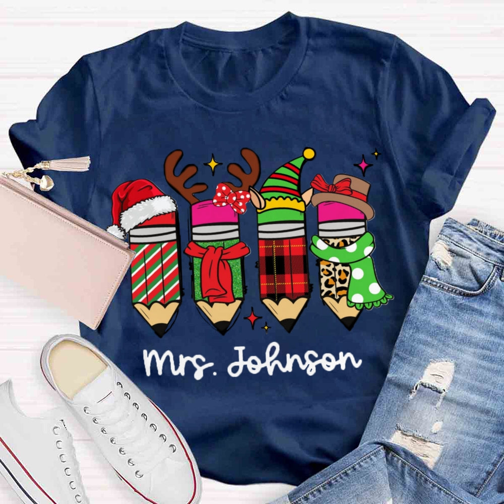 Personalized Name Christmas Pencil Design T-shirt