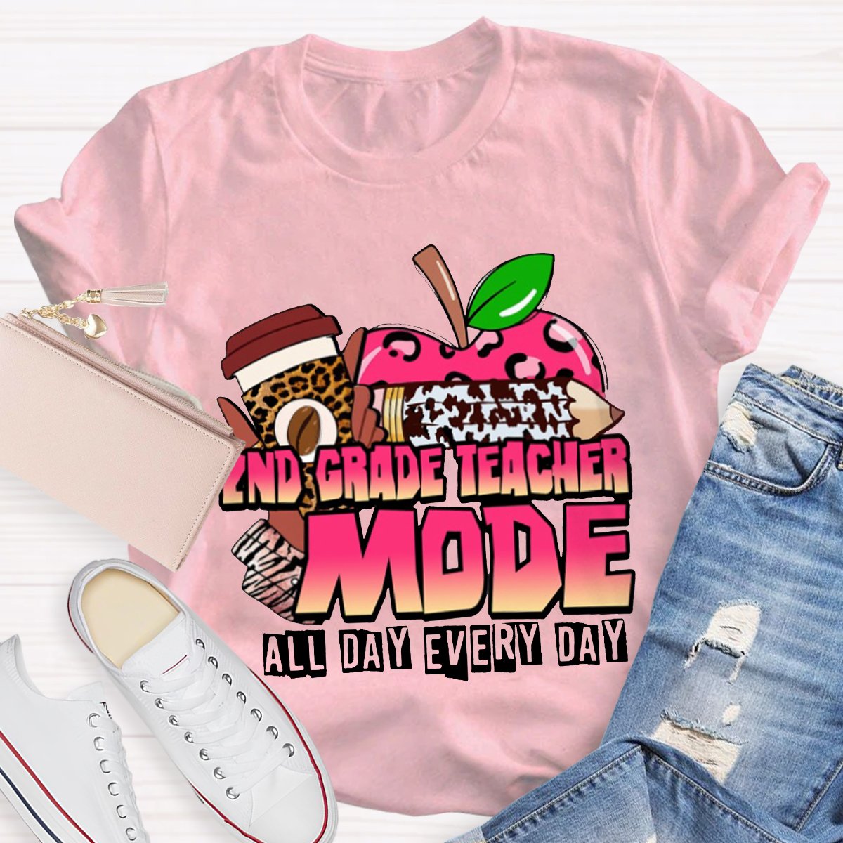 Personalized 2nd Grade Teacher Mode All Day Every Day Teacher Shirt