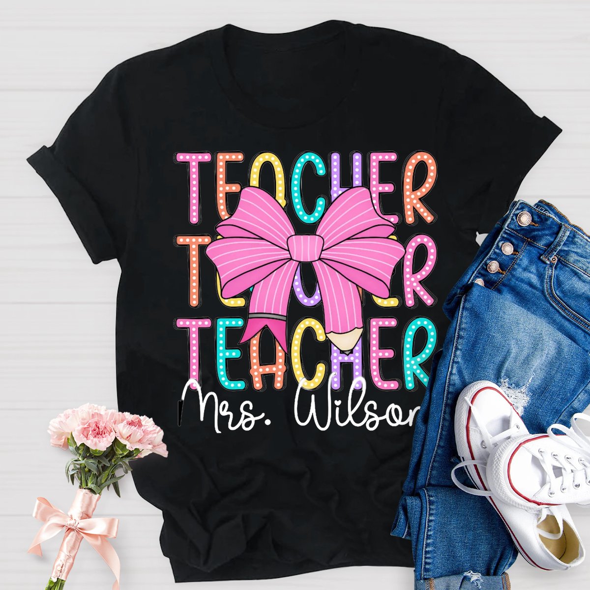 Personalized Name Teacher Bow Shirt