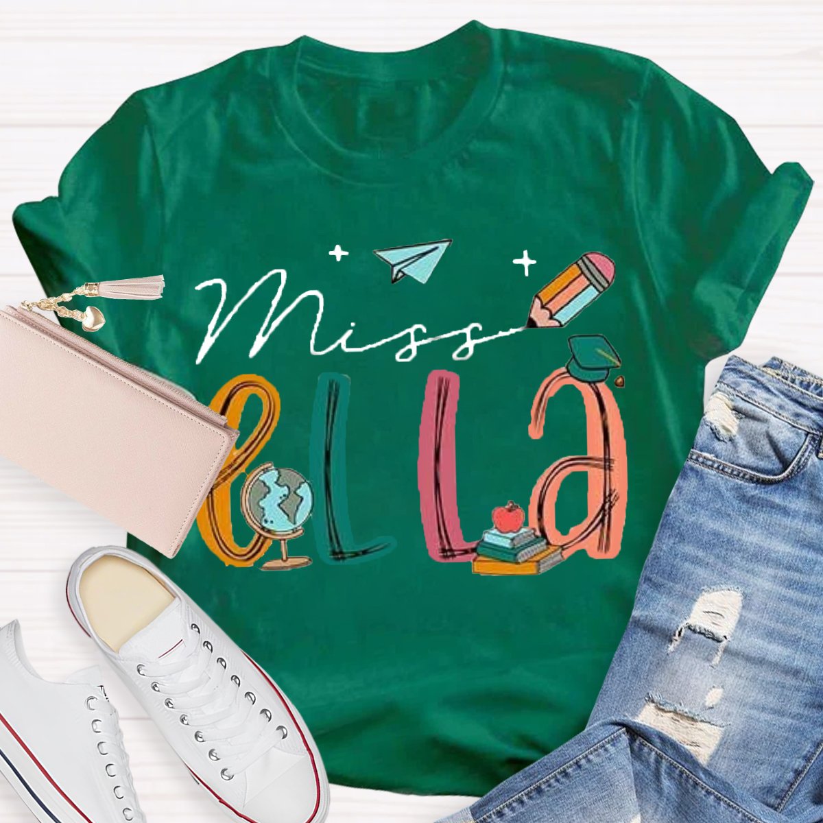 Personalized Name Earth Pencil Design Custom Teacher Shirt