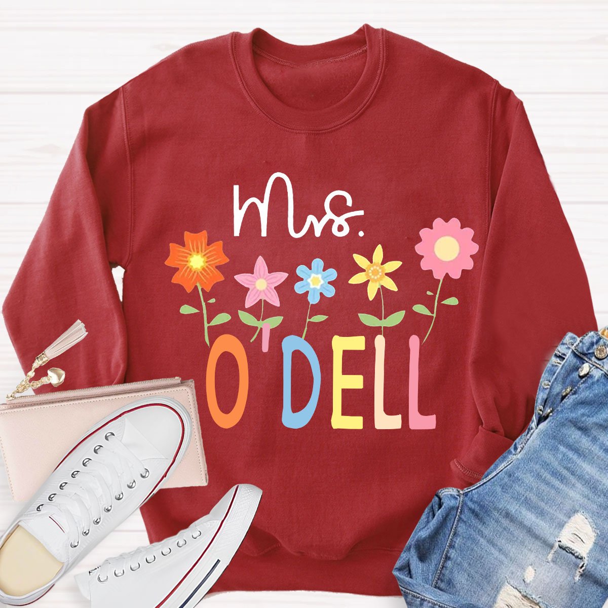 Personalized Your Name Flower Teacher Sweatshirt