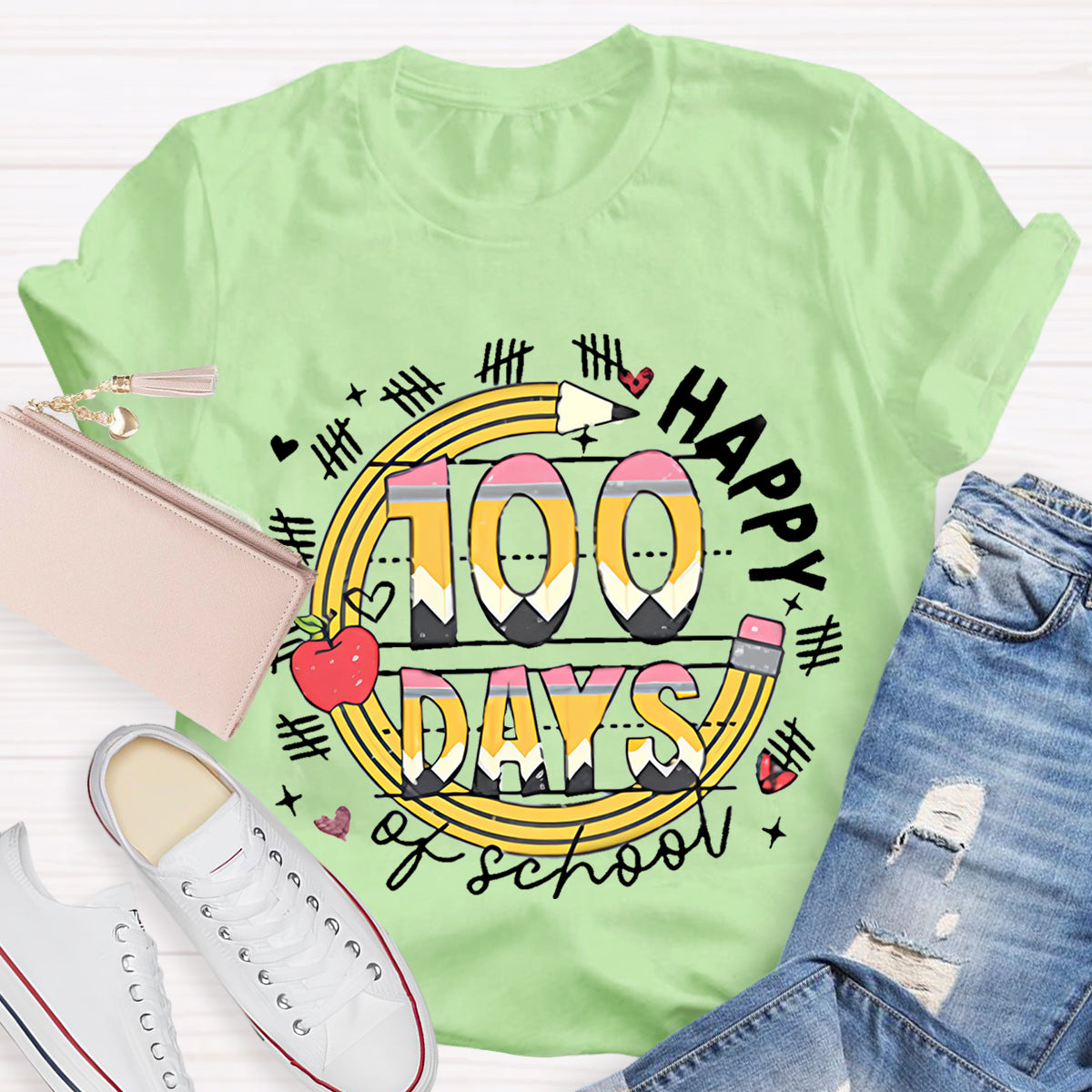 100 Days Of School Pencil Teacher T-Shirt