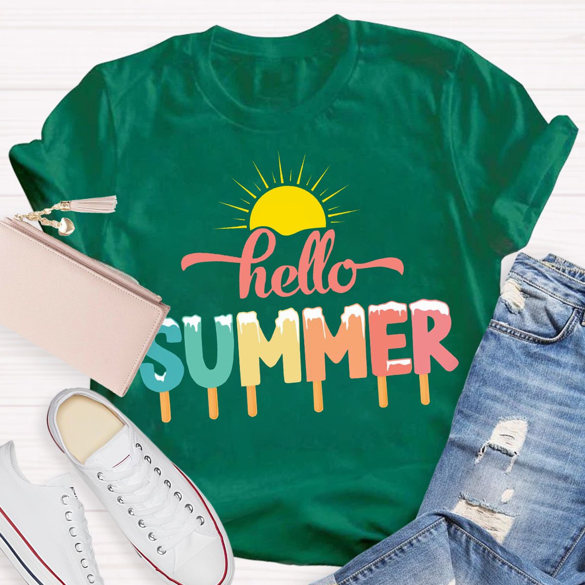 Hello Summer Teacher Graphic Tee Shirt