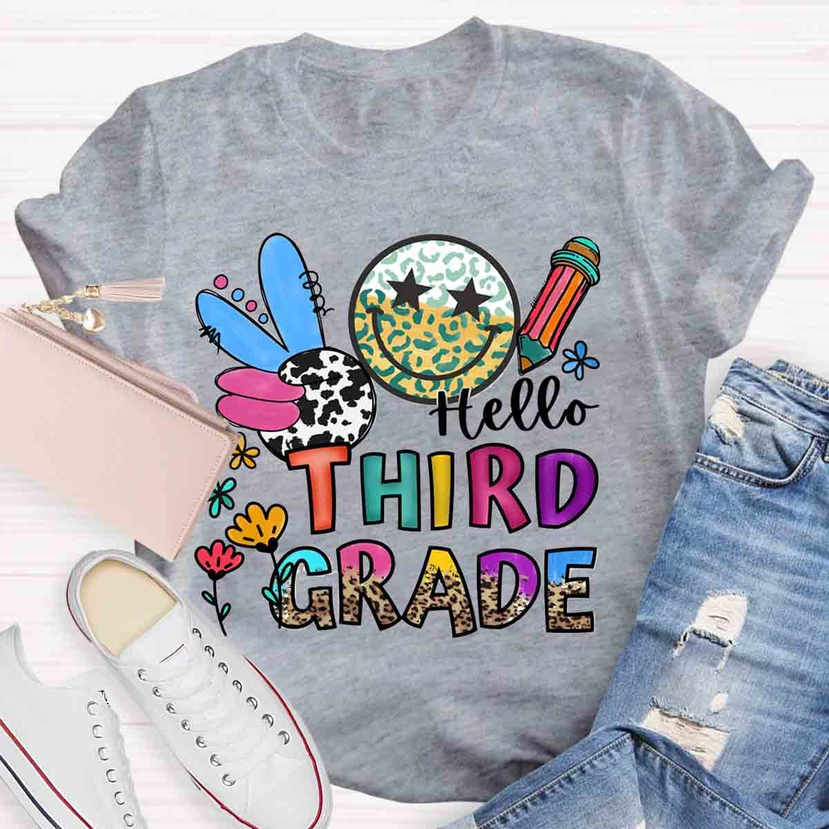 Personalized Grade Leopard Smiley Pencil T-Shirt