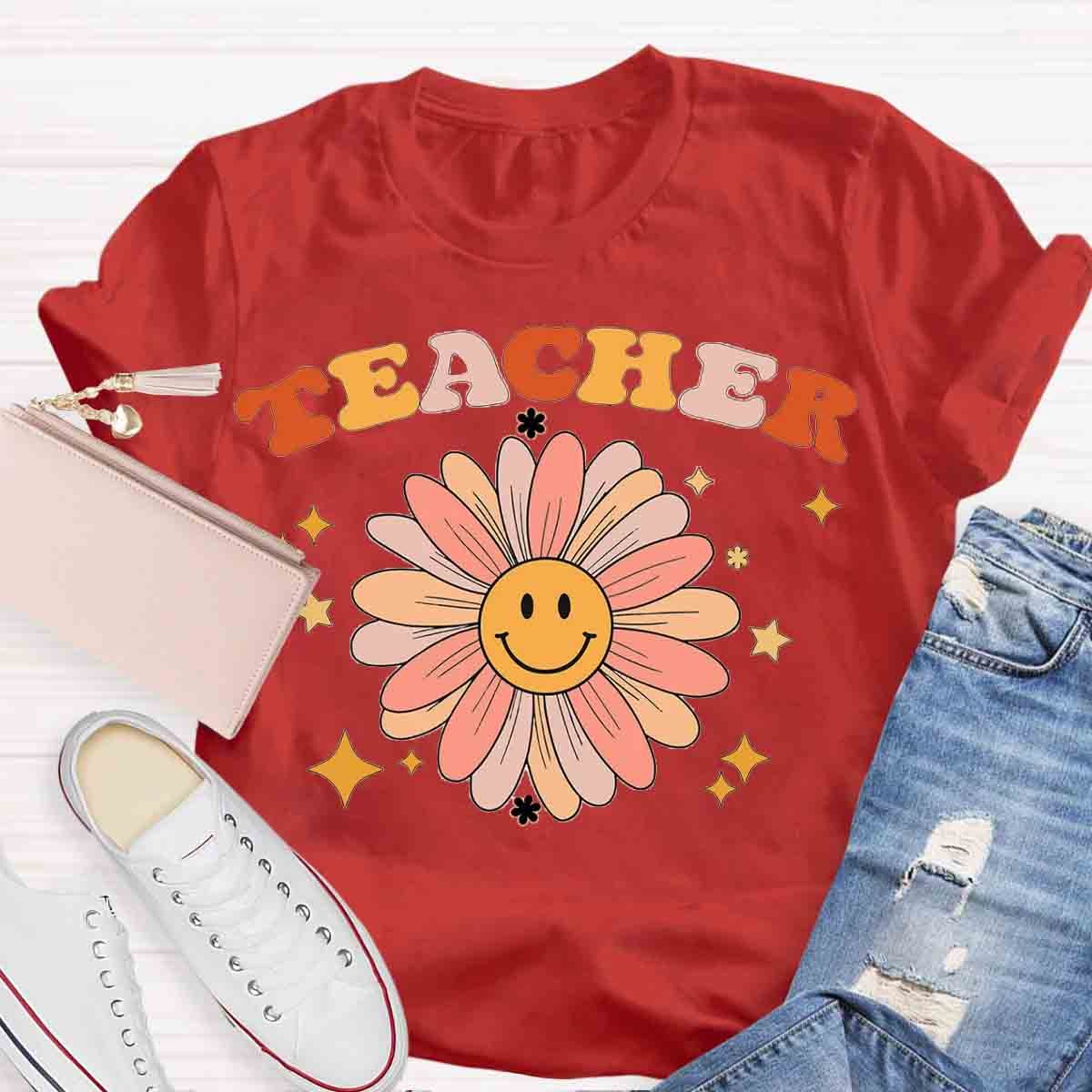 Sunflower Smile Face Teacher T-Shirt