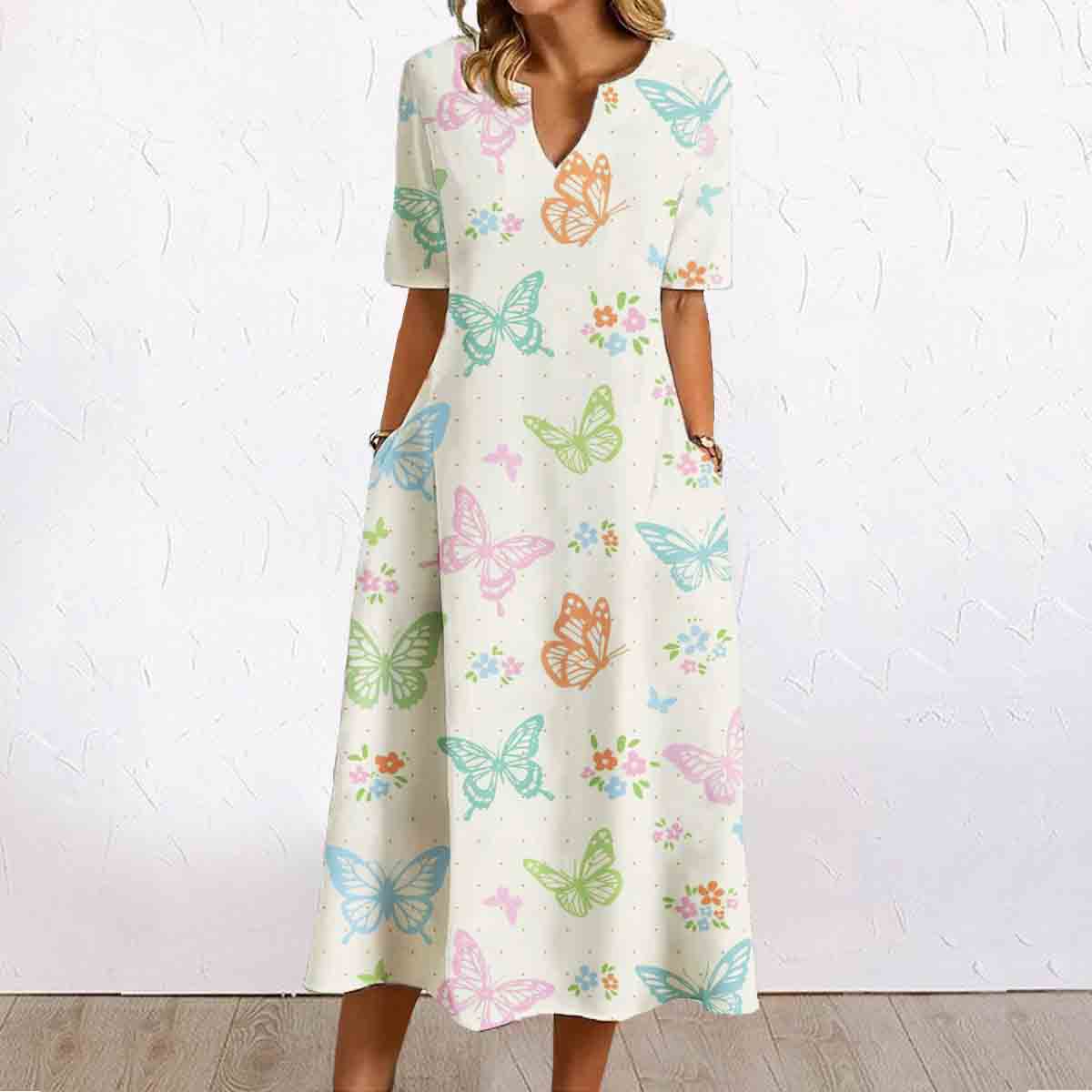 Gentle And Elegant Butterfly Print Dress