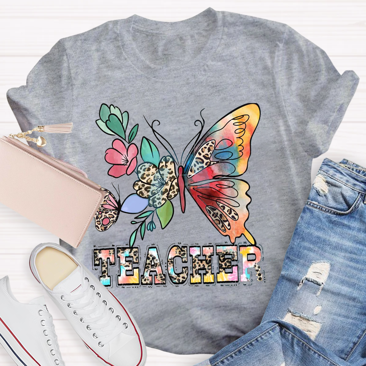 Teacher Life Flower Butterfly T-shirt