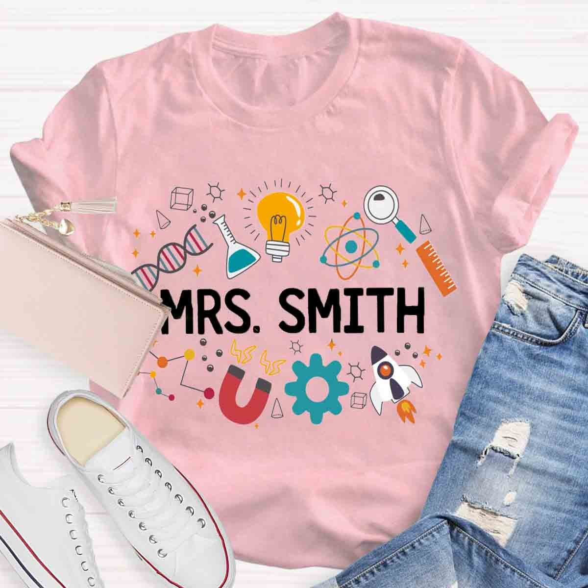 Personalized Name Science Vibes Teacher T-Shirt