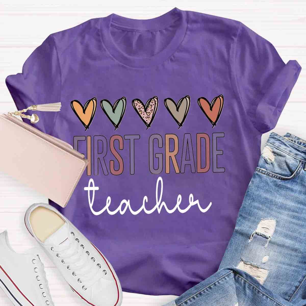 Personalized  Grade Heart Print T-Shirt