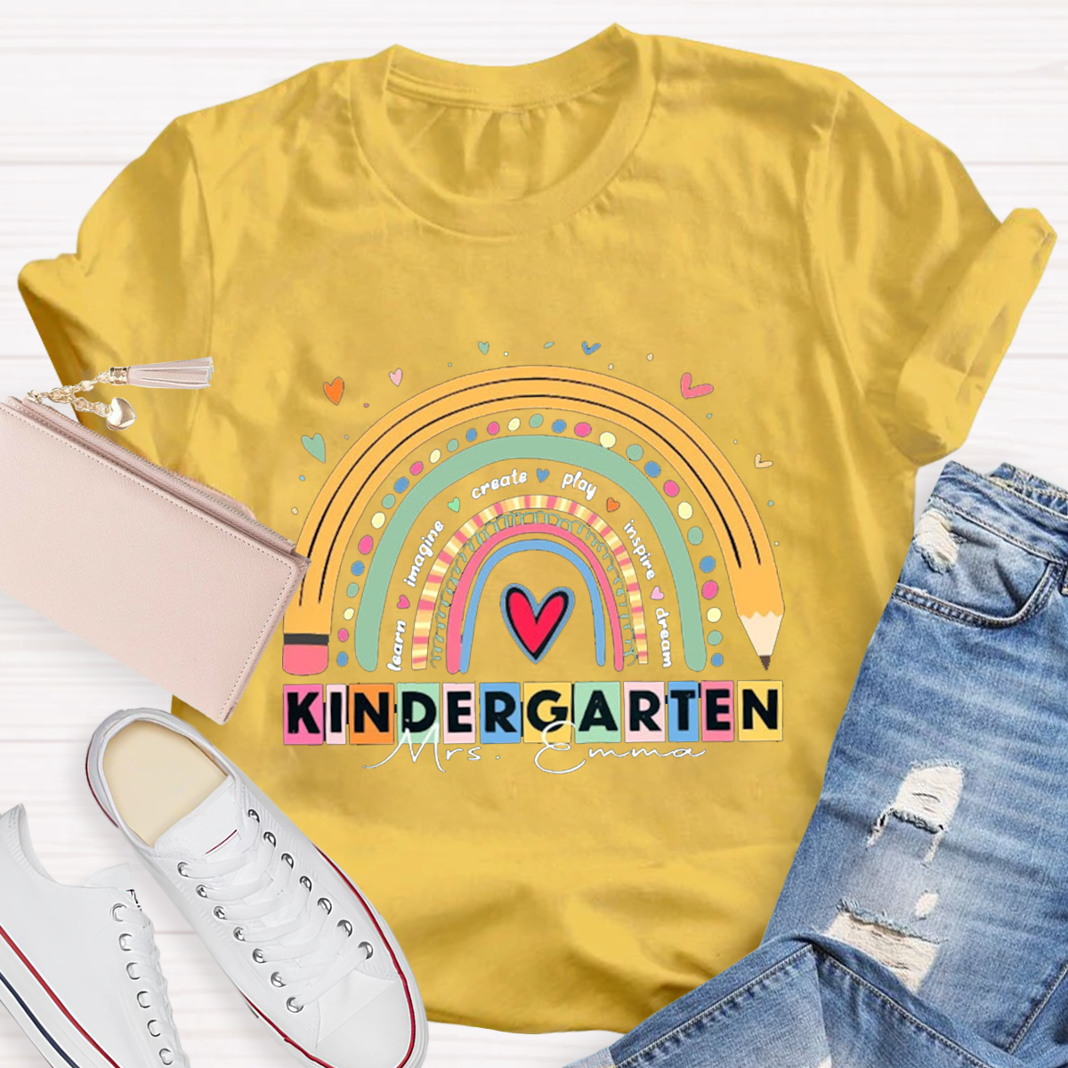 Personalized Your Grade And Name Rainbow Teacher T-shirt