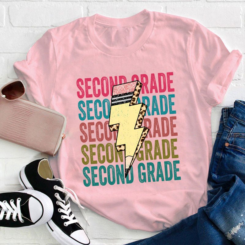 Personalized Grade Pencil Lightning Teacher T-Shirt