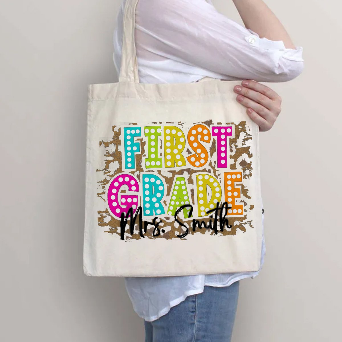 Personalized Grade And Name Shopping Tote Bag