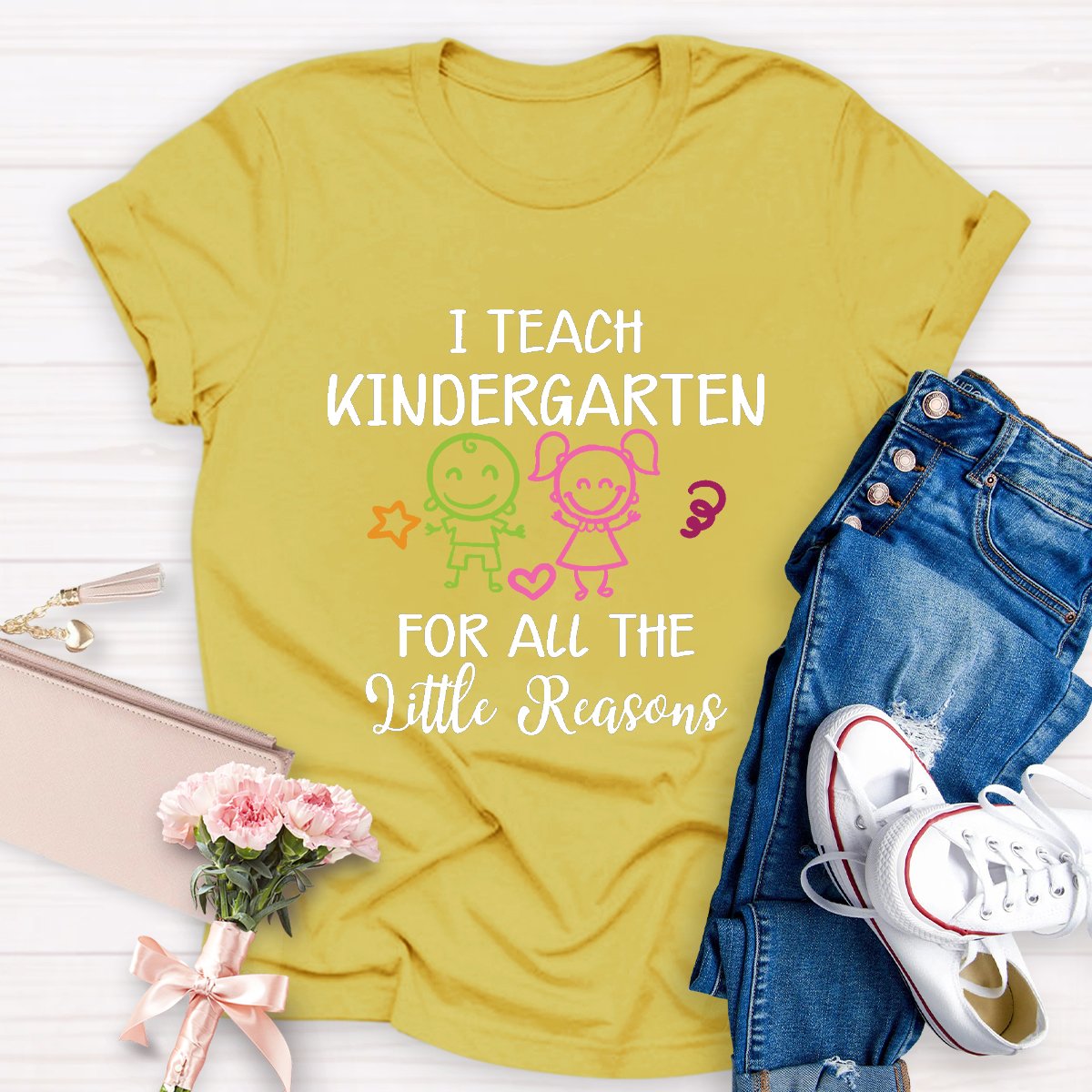I Teach Kindergarten For All The Little Reasons Teacher Shirt