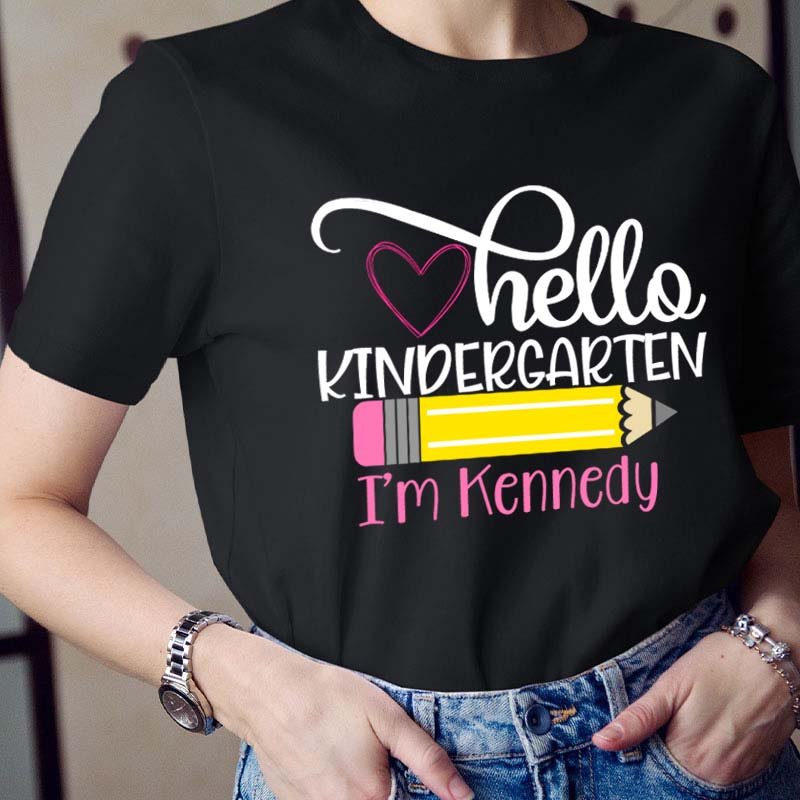 Personalized Grade And Name Hello Kindergarten Teacher T-Shirt