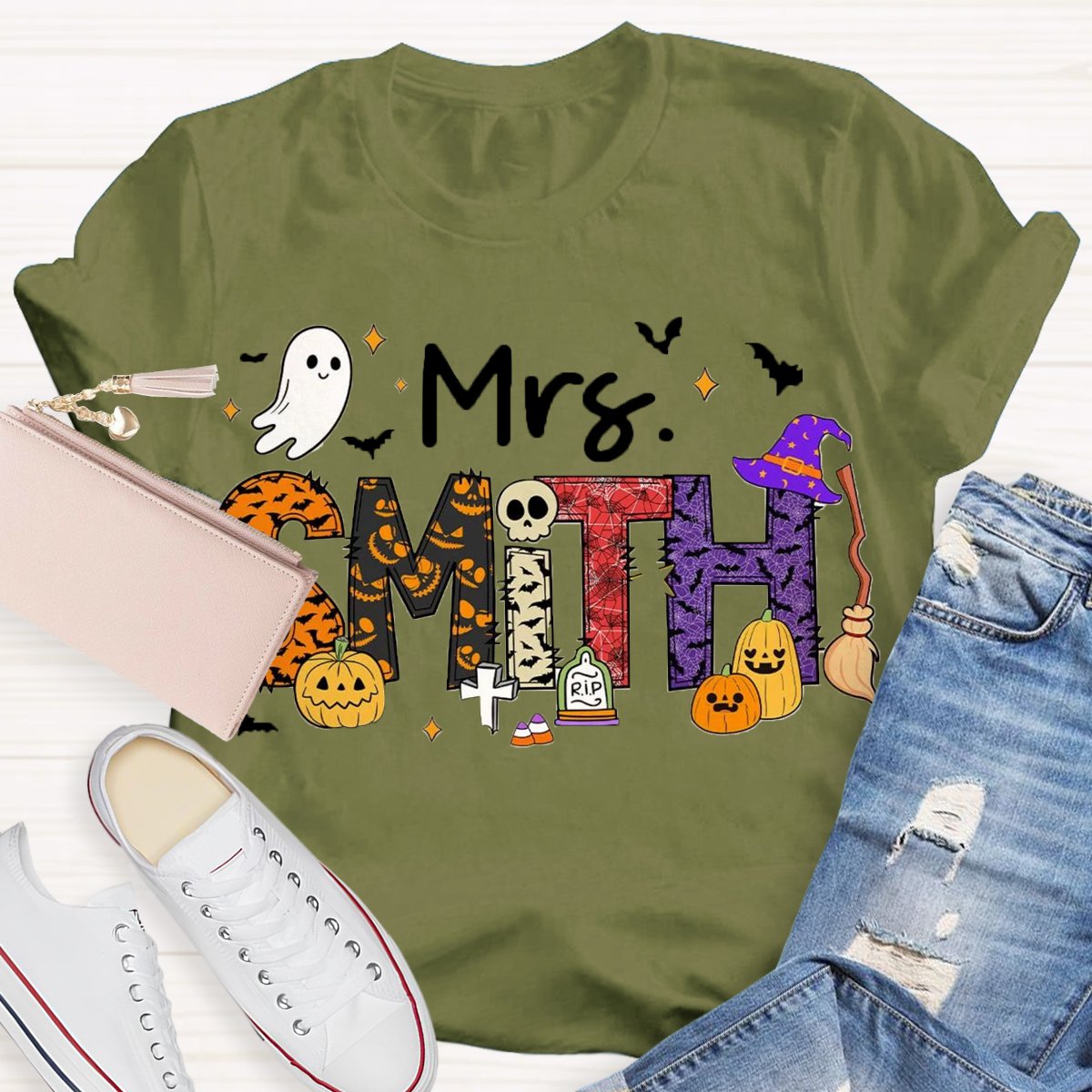 Personalized Name Happy Halloween Teacher T-Shirt