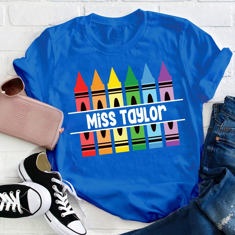 Personalized Pencil Crayon Teacher Name T-Shirt