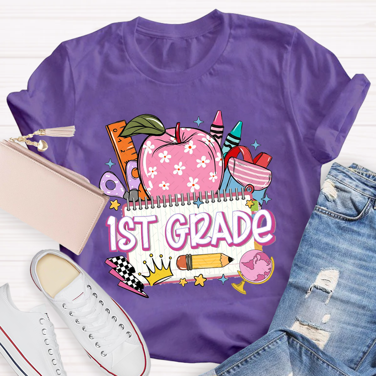 Personalized Team Grade Bright Dalmatian Dots Teacher T-shirt