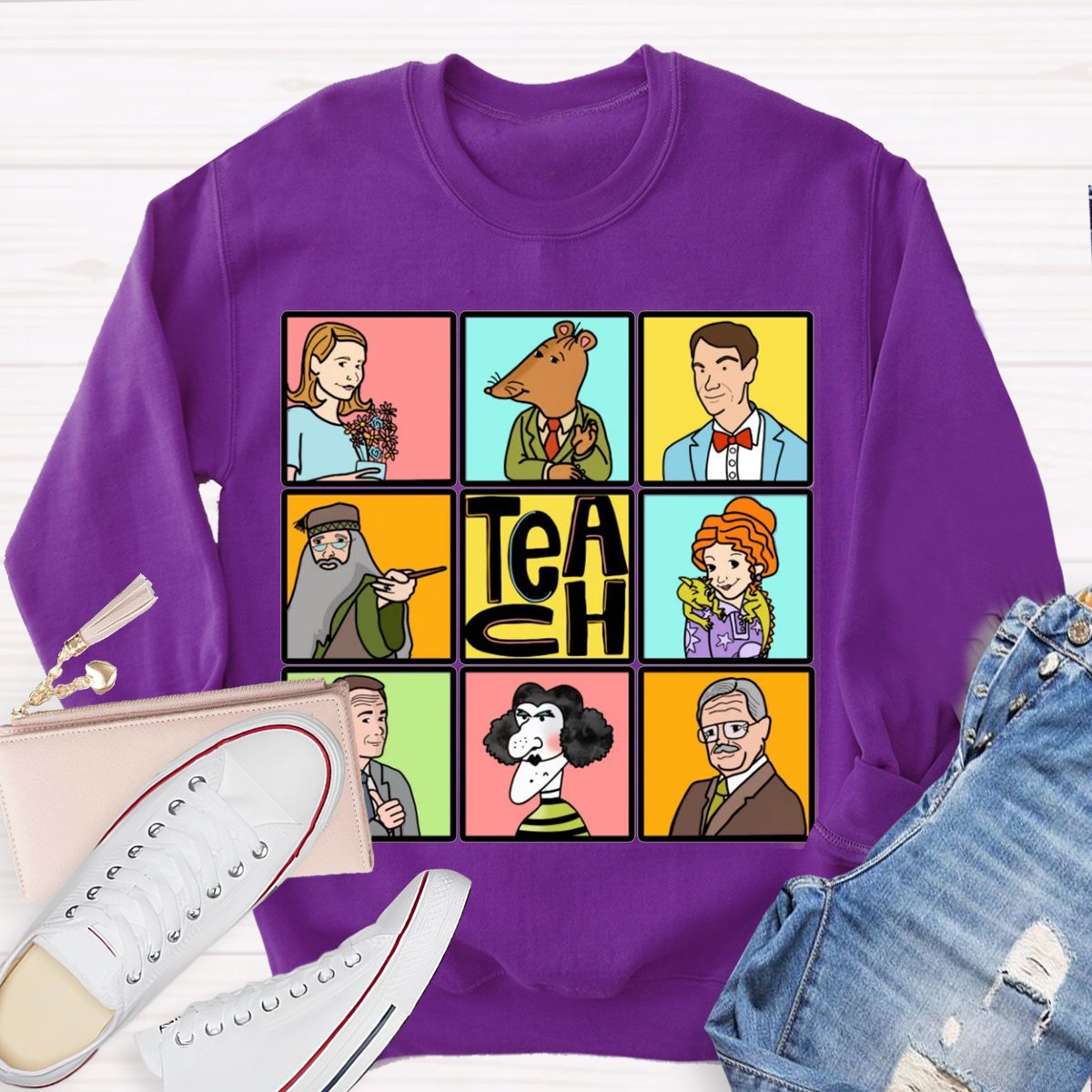 Book Characters Reading Teacher Sweatshirt