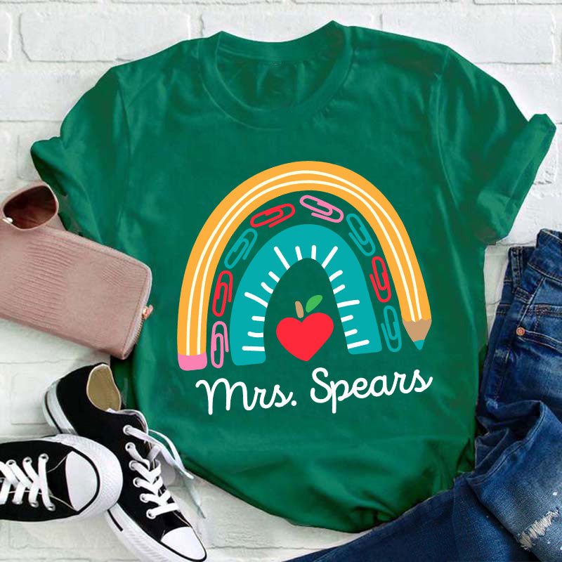 Personalized Pencil Rainbow Teacher T-Shirt