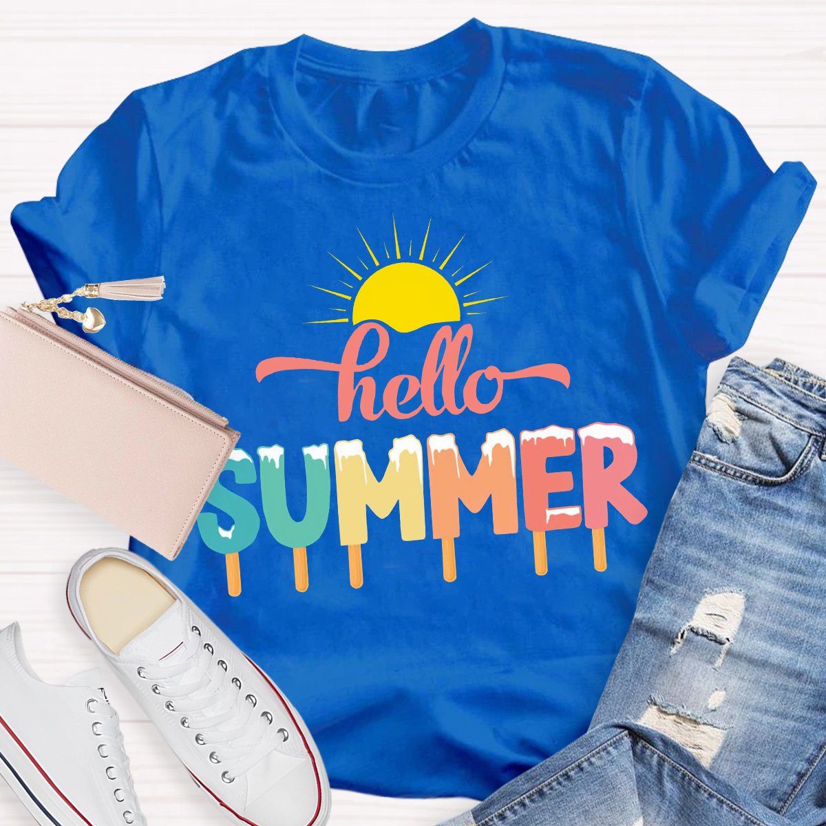 Hello Summer Teacher Graphic Tee Shirt