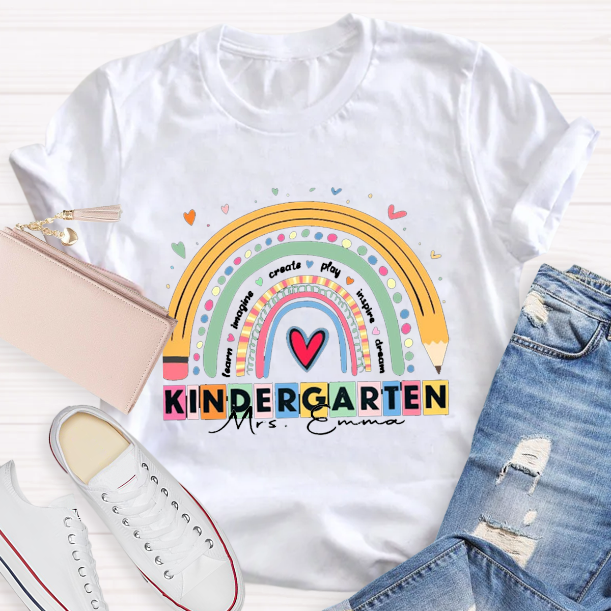 Personalized Your Grade And Name Rainbow Teacher T-shirt