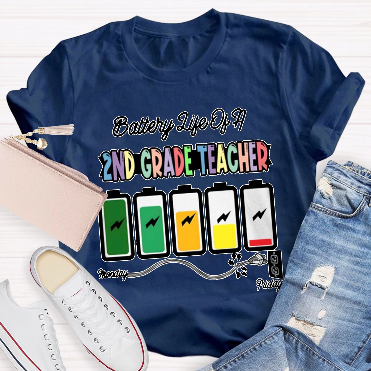 Personalized Battery Life Of A 2nd Grade Teacher Shirt