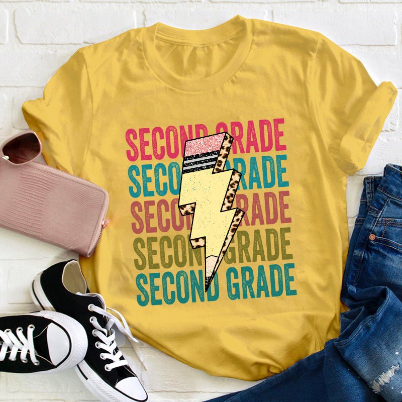 Personalized Grade Pencil Lightning Teacher T-Shirt