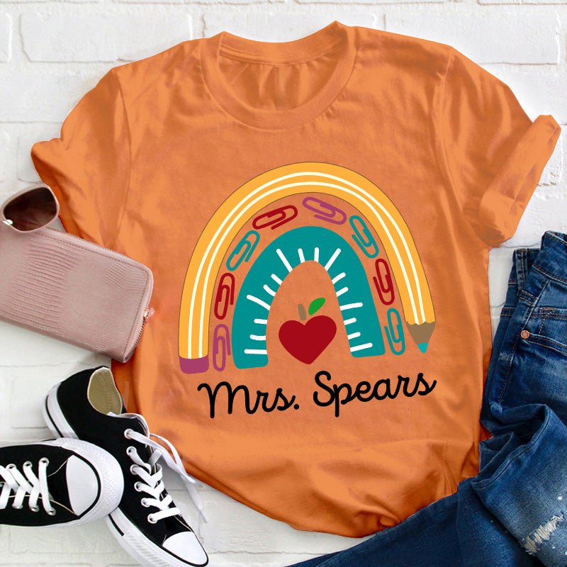 Personalized Pencil Rainbow Teacher T-Shirt