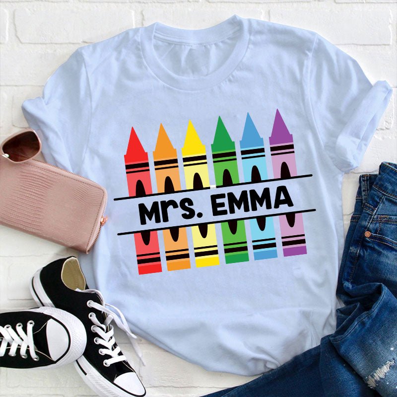 Personalized Pencil Crayon Teacher Name T-Shirt