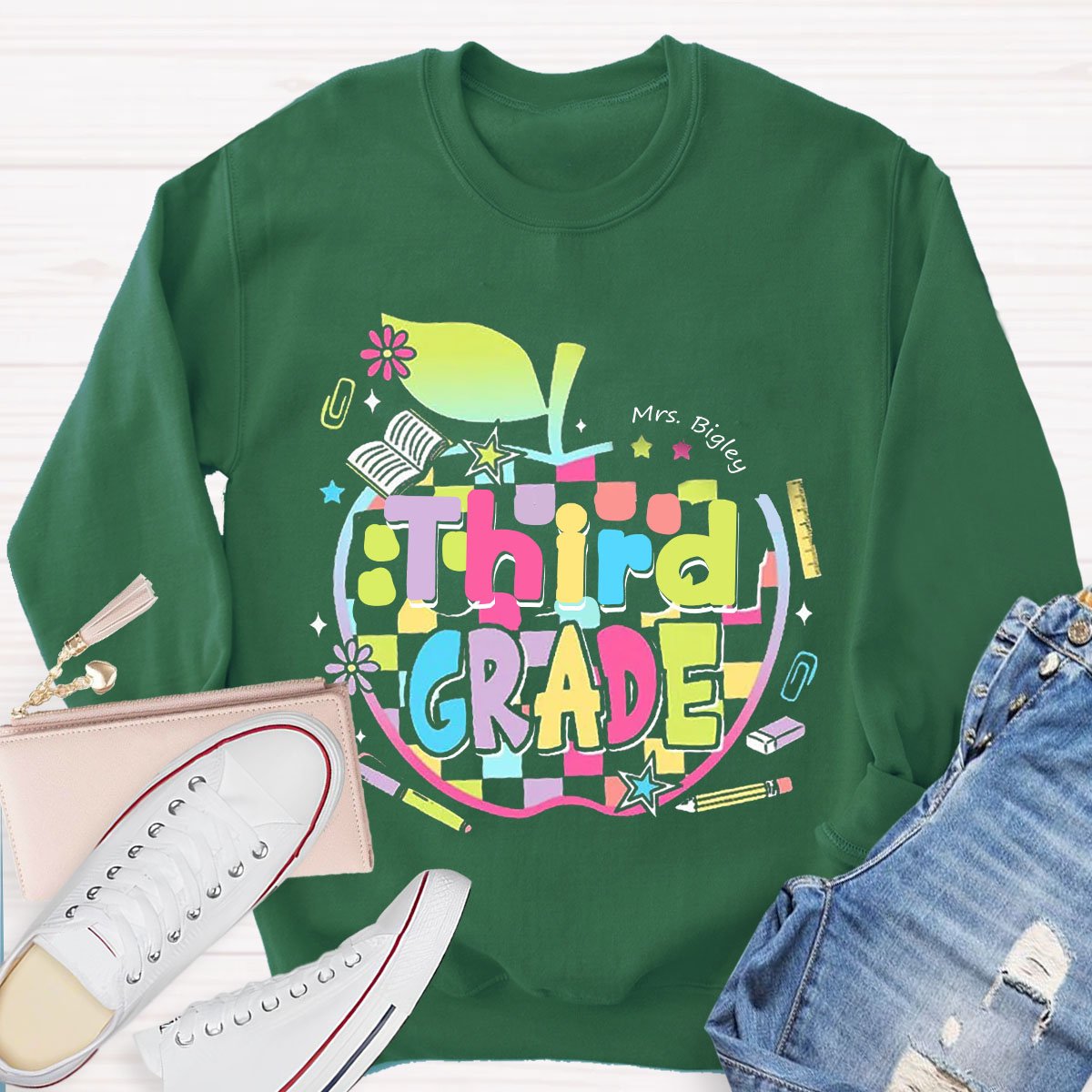 Personalized Grade And Name Apple Sweatshirt