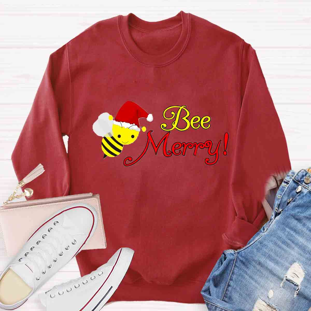 Christams Bee Happy Teacher Sweatshirt