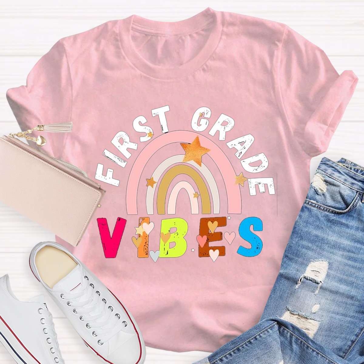 Personalized First Grade Vibes Teacher Shirt