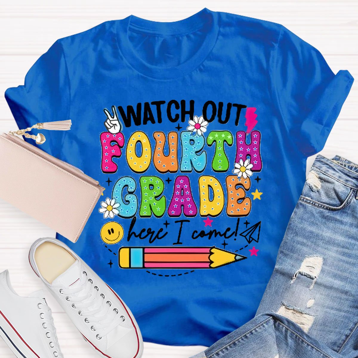 Personalized Design Teachers Grade With Flowers T-Shirt