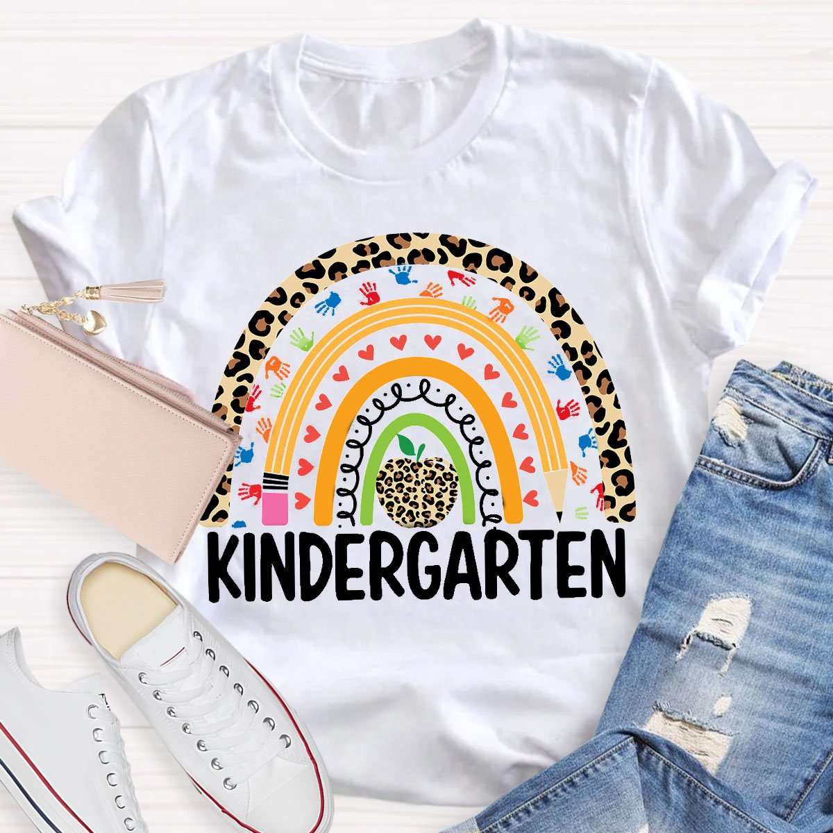 Personalized Design Teachers Grade Leopard Rainbow T-Shirt